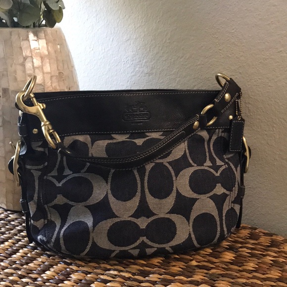 COACH ZOE SIGNATURE DENIM BLUE/GRAY FABRIC BAG - Picture 2 of 8